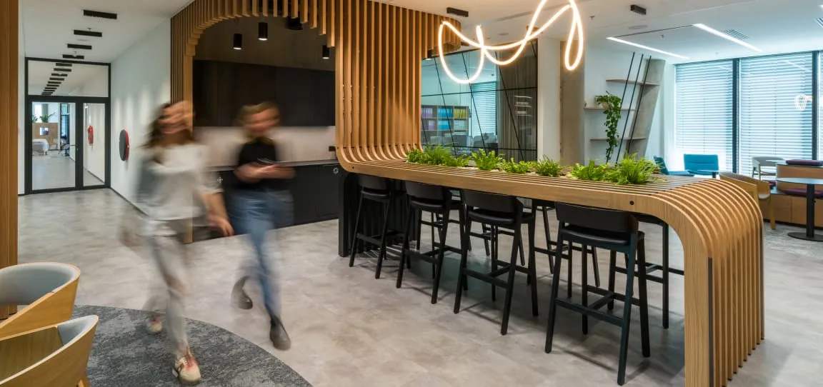 Kitchen and lounge area of the office